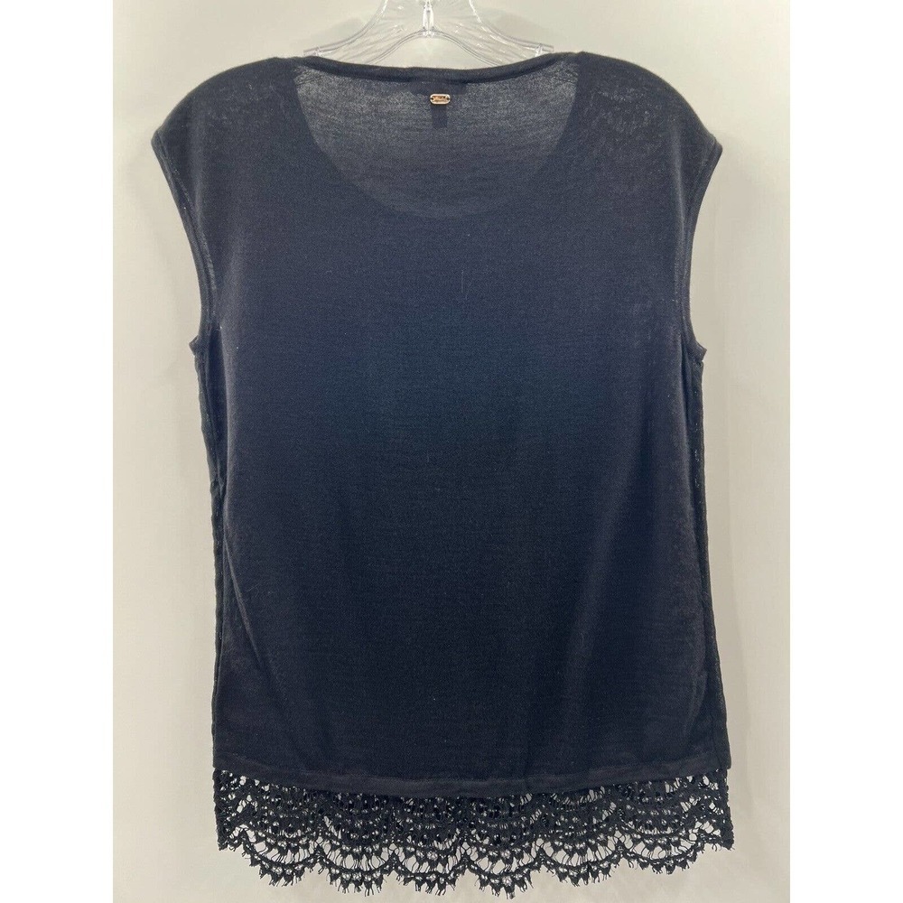 Escada Women’s Sleeveless Lace Sweater Black Wool Silk Cotton Blend Size Medium - Picture 9 of 10